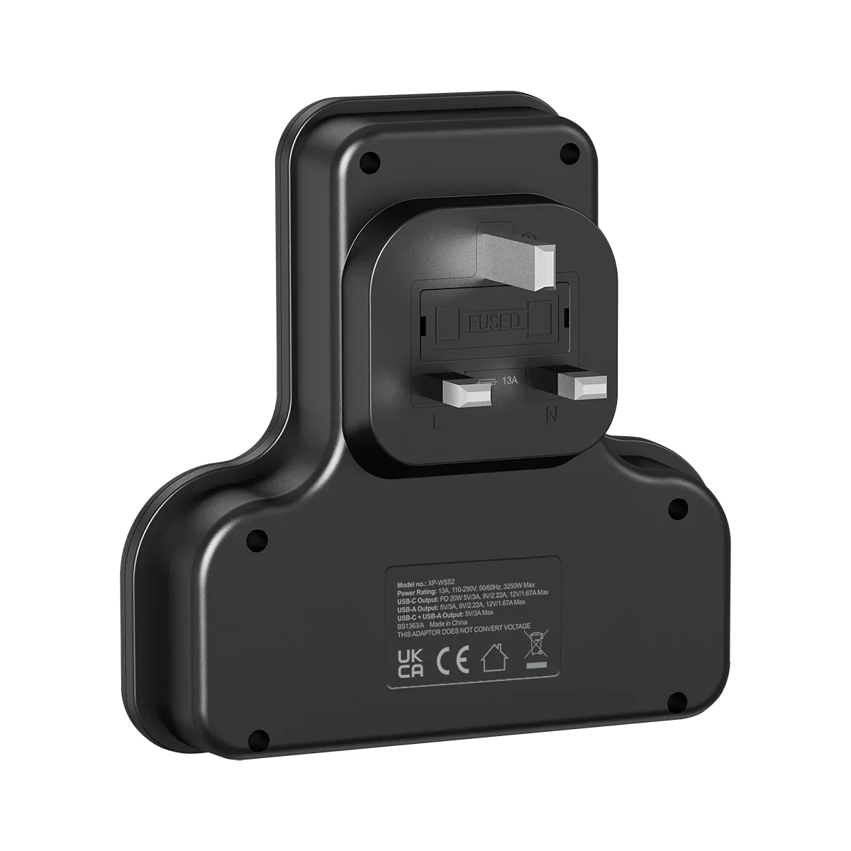 XPower 20W 3 Outlet T-Shaped Extension Socket - Black - Tashqila XPower 20W 3 Outlet T-Shaped Extension Socket - Black - Tashqila